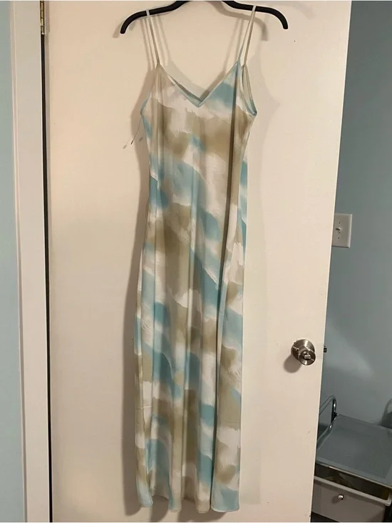 Forever 21 Slip Satin Maxi Dress Fairy Mermaid Blue Coastal Ethereal Womens M - Picture 5 of 5